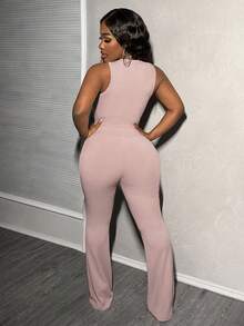 Slaydiva 2pcs/Set Summer Casual All-Match Ribbed Sleeveless Tank Top And Flare Pants Set