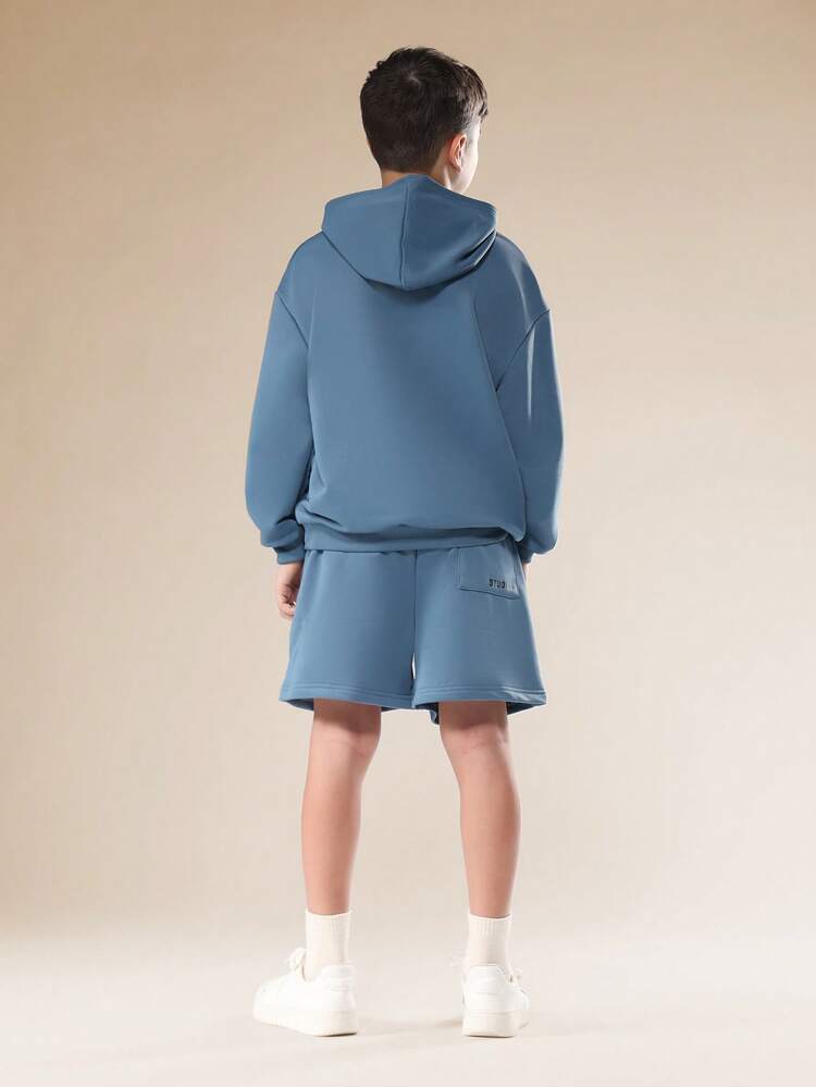 Hooded Sweatshirt And Shorts Set With Studios Applique