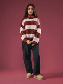 SUMWON Striped Knit Sweater With Crew Neck Long Sleeves Winter Cozy Pullover - Multicolor - View 6