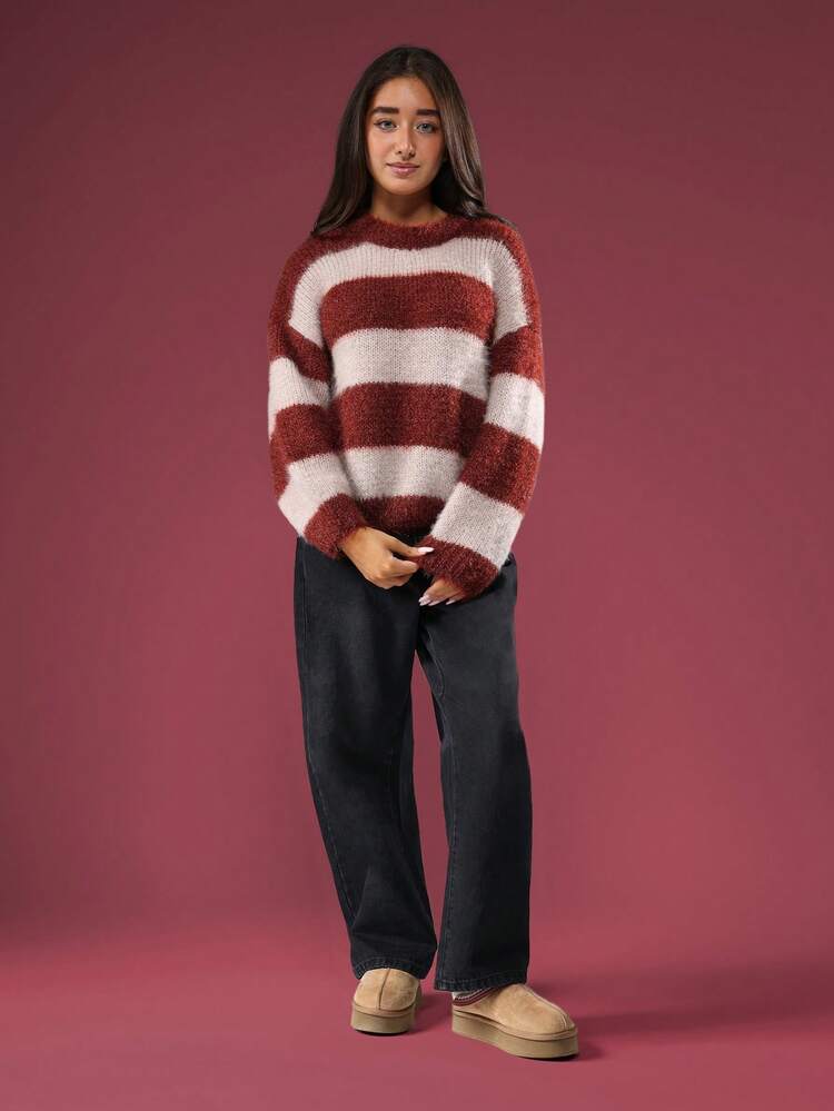 Striped Crew Neck Knit Sweater