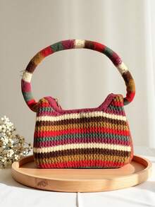 Joivida 彩虹条纹托特包和单肩包，蓬松百搭毛绒针织包，透气、轻便、可折叠、便携，用于存放手机、雨伞、化妆品、口红、香水、书籍、iPad、衣服，女士手提包适合日常使用、节日、上学、通勤、购物、工作、拍照、郊游、露营、跑步、母亲节送给女性的礼物 - 彩色 - 查看 8