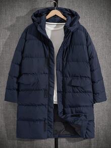 EURMUSE Men Sticky Zipper High Quality Hooded Long Fit Wintercoat - Navy Blue - View 2