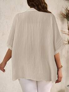 EMERY ROSE Plus Size Women Casual Simple Button-Up Shirt - Apricot - View 2