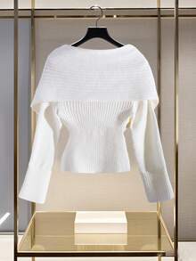 Modelyn Korean Style V-Neck Wrap Around Dropped Shoulder Pullover Sweater