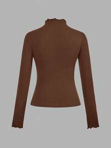 SHEIN EZwear 2件套米色和棕色休闲修身长袖T恤，秋冬 - 彩色 - 查看 7