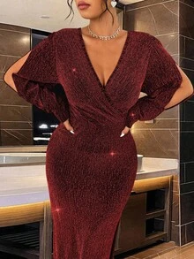 Cravure Christmas Sparkling Rhinestone Embellished Waist Mermaid Dress, Elegant & Fashion For Party Maxi Women Outfit - Red - View 7