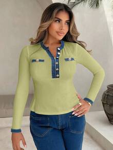Xyvia Ladies' Autumn And Winter Elegant And Dignified Old Money Style T-Shirt - Olive Green - View 4