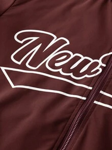 Manfinity Homme Chaquetas de manga larga con gráfico de letras, de moda casual y versátil con cuello de contraste de color, para hombre, otoño - Burdeos - Ver 7