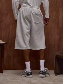 Musero 男士长款针织基础款优质短裤，弹性宽抽绳腰带，适合秋冬/春夏穿着 - 灰色 - 查看 4