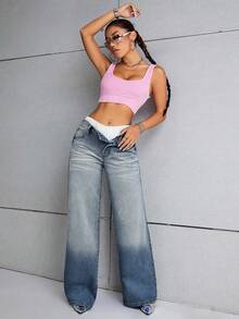 SHEIN ICON Casual Washed Low-Waist Flared Leg Jeans - Light Wash - View 5