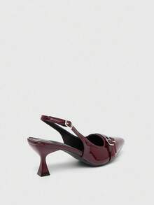 CUCCOO BIZCHIC Women's Pointed Toe Kitten Heel Burgundy Backstrap Slingback Pumps, Versatile For Daily Wear And Commute For Christmas - Burgundy - View 10