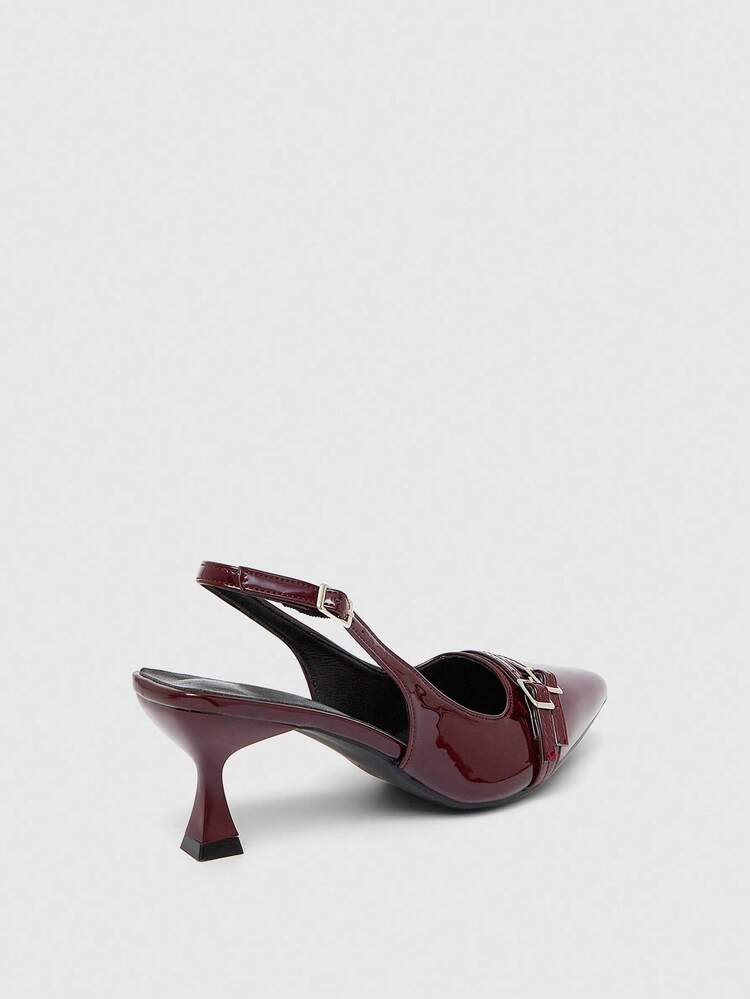 CUCCOO BIZCHIC Women's Pointed Toe Kitten Heel Burgundy Backstrap Slingback Pumps, Versatile For Daily Wear And Commute For Christmas Spring Shoes