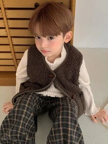 DAZY Casual Loose Versatile Sleeveless Young Boys Jackets Fall/Winter Thermal Lined - Coffee Brown - View 6
