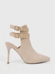 CUCCOO SZL 女士尖头细高跟中筒靴，时尚简约 - 米色 - 查看 3