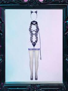 5件套镂空蕾丝紧身衣性感内衣套装 - 寶藍色 - 查看 2