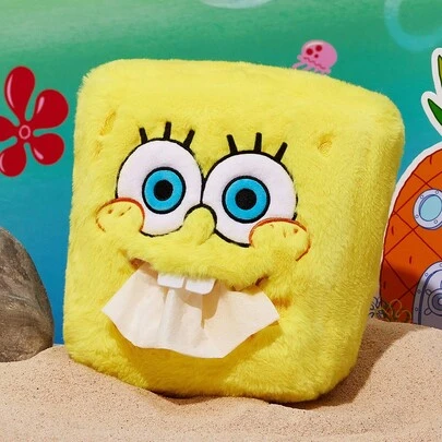 SpongeBob SquarePants | SHEIN 1 hộp đựng khăn giấy thêu hoạt hình bằng vải nhung, thiết kế 3D đáng yêu, thêu tinh xảo, thích hợp cho gia đình, xe hơi, văn phòng, phù hợp với nhiều kích cỡ khăn giấy khác nhau