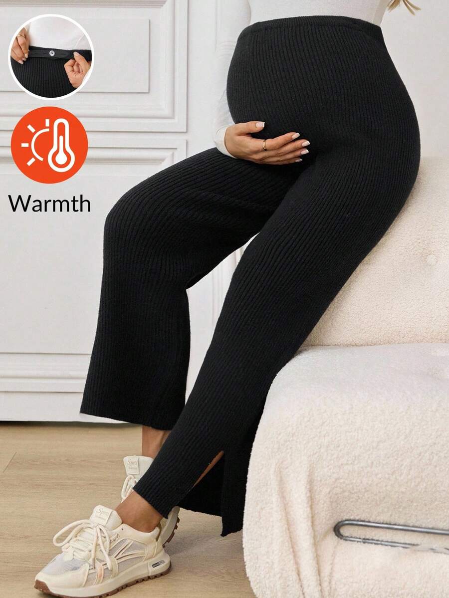 SHEIN Maternity Ribbed Slit Sweater Pants