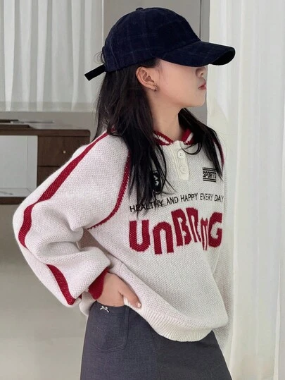 Dazy Kids Girls' Colorblock Letter Knit Sweater, Fall