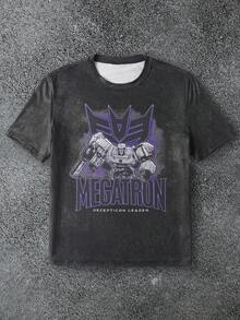 Transformers X SHEIN 男式字母与机器人图案圆领短袖T恤 - 黑色 - 查看 1