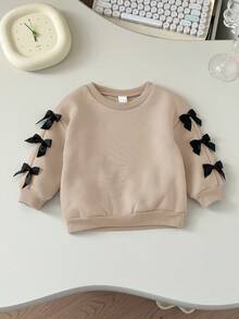 Sudadera de manga larga con lazo lindo y versátil en beige para bebé niña, otoño/invierno - Beis - Ver 7