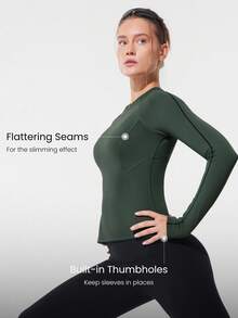 GLOWMODE Fleece Slim Fit Warm Hip Length Long-Sleeve Top With Thumbholes Running Jogging Hiking Gym Training Daily Active Wear - Green - View 4