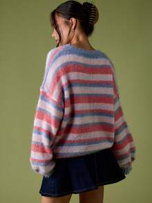 MISSGUIDED Oversized Brushed Knit Striped Jumper Sweater With Long Sleeves Casual Relaxed Fit Pullover Winter - Multicolor - View 2