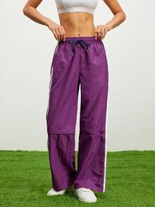 SHEIN Cheerettes Baggy Track Pants Women's Casual Loose  Purple Track Pants - Bold Plum - View 3