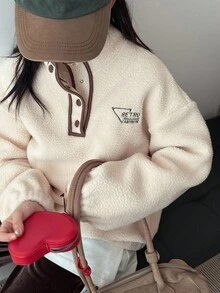 DAZY Tween Girl Letter Embroidered Fleece Long Sleeve Sweatshirt, Fall Clothes, Winter