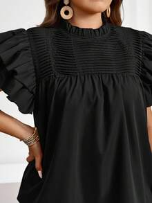 SHEIN LUNE Áo kiểu tay ngắn hai lớp cỡ lớn, đính sequin, thích hợp cho tiệc tùng hoặc dịp lễ. - màu đen - Xem 5