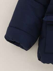 SHEIN Playful Pals Baby Boy Infant Toddler 0-3Y Casual Daily Versatile Warm Fleece Bear Ear Hoodie Jacket, Autumn/Winter Fall