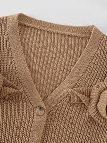 Franclia Áo khoác cardigan cổ chữ V đơn giản, thoải mái, thời trang mùa thu, rộng rãi, đa năng với họa tiết hoa 3D, phù hợp cho mùa thu/đông - Lạc đà - Xem 4