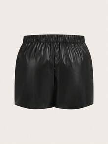 SHEIN EZwear 秋季大码女式时尚休闲黑色PU皮短裤 - 黑色 - 查看 5