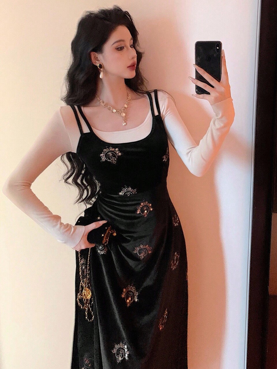 Women's Geometric Pattern Embroidered Elegant Dress With All-Over Print, Vacation Style Prom Dress Maxi Dress