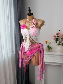 Bellisia Summer Beach Solid Halter Triangle Bikini Set - Hot Pink - View 6