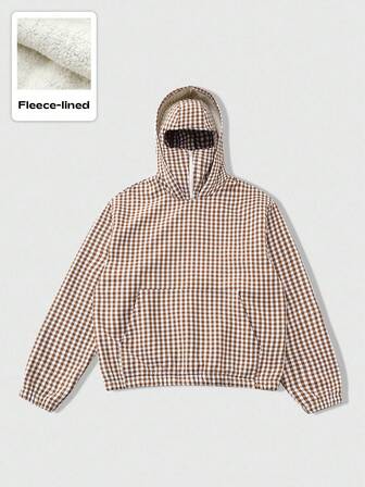 Street Life Men's Hooded Sweatshirt, Daily Plaid Composite Fleece Hoodie, Street American Style, Fall Winter