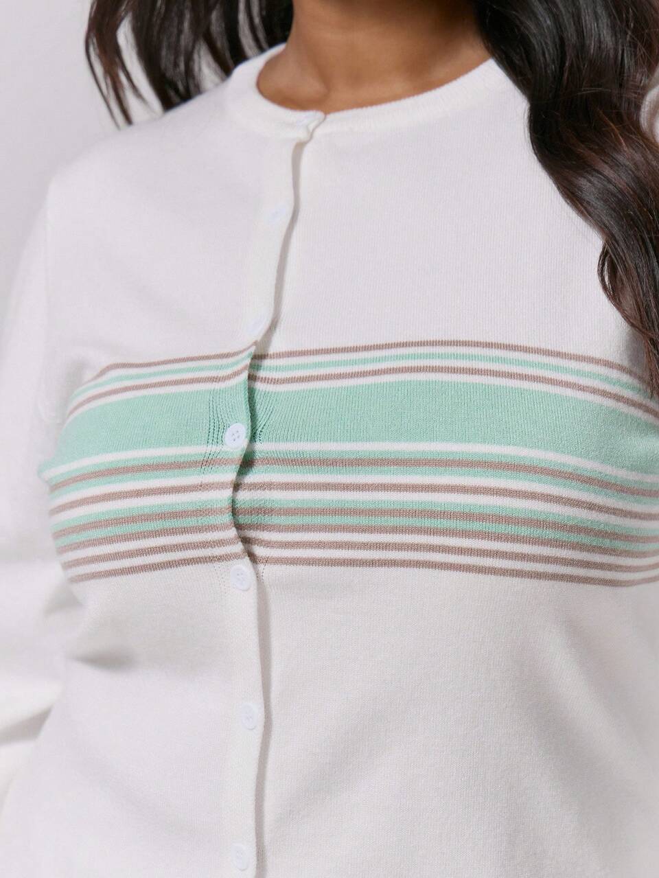 Cárdigan de punto de manga larga con botones asimétricos, estampado de rayas, elegante y sexy para salir de noche, talla grande