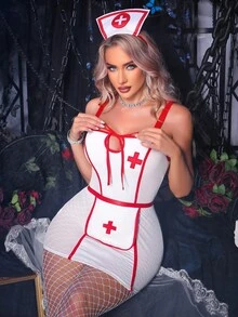 SHEIN 女士服装（连衣裙、渔网袜、头饰） - 紅白色 - 查看 4