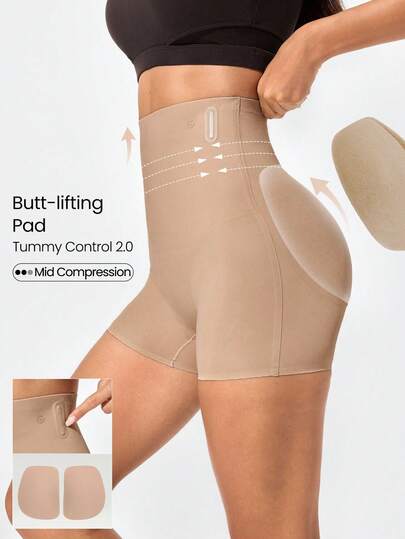 GLOWMODE 1 Pack Sweat-Wicking Tummy Control2.0 Anti-Roll Boning Removable Hip Pad Ultra High-Rise Waist Boyshorts Underwear Daily Casual