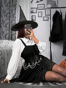 SHEIN Whyspr Bộ 2 chiếc váy sơ mi phong cách Halloween cỡ lớn màu tối - màu đen - Xem 7