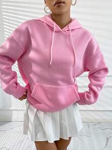 SHEIN Unity Slogan Áo hoodie dây rút có dây rút in họa tiết YÊU CHÍNH MÌNH - Hồng - Xem 2