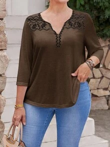 EMERY ROSE Áo thun tay dài đơn giản, thoải mái, thời trang mặc hàng ngày, mùa xuân/hè, cỡ lớn - màu nâu - Xem 5