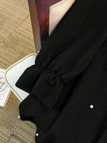 GlowEve CURVE 大码女式长袖连衣裙，配珍珠装饰和领结装饰 - 黑色 - 查看 5