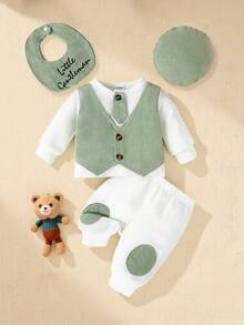 Souflis Souflis 男婴绅士休闲套装，二合一，单排扣，长袖圆领上衣和裤子 - 綠色 - 查看 3