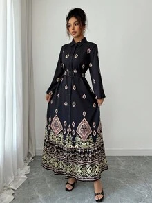 Elenzga Vestido camisero largo estampado para mujer, otoño