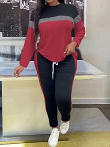 EMERY ROSE Ensemble 2 pièces grande taille, Top manches longues casual blocs de couleurs et pantalon, automne - Multicolore - Voir 6