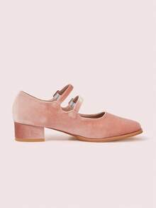 CUCCOO DOLLMOD 2025春夏新款时尚百搭系带玛丽珍鞋，艺术花卉鞋，复古圆头粗跟高跟鞋女 - 藕粉色 - 查看 8