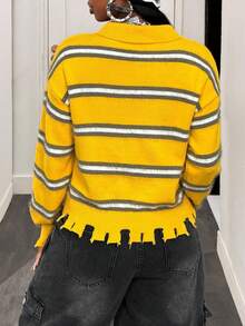 BamGleam Suéteres de mujer, de manga larga tejidos, con rayas amarillas, sensación de desgarro multicolor gris, estilos regulares, casuales, para viajes, vacaciones y fiestas, ropa de mujer, estilos de primavera y otoño, estilos de invierno y verano