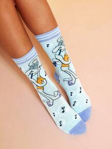 SpongeBob SquarePants | SHEIN 4 双可爱卡通女士柔软透气吸湿排汗中筒袜时尚休闲中筒袜加固脚趾和脚跟耐用四季百搭夏季冬季，Patrick，Squidward，Sandy - 彩色 - 查看 12