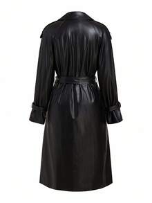 Ellevyn Áo gió PU lót họa tiết da báo đi làm cho nữ, nhẹ, phù hợp cho mùa thu/đông - màu đen - Xem 7