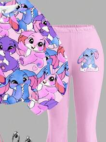 SHEIN Leap Crew Tween Girls Letter Graphic Knit Loose Sweatshirt And Flare Pants 2 Pieces Casual Set Fall Winter - Multicolor - View 5